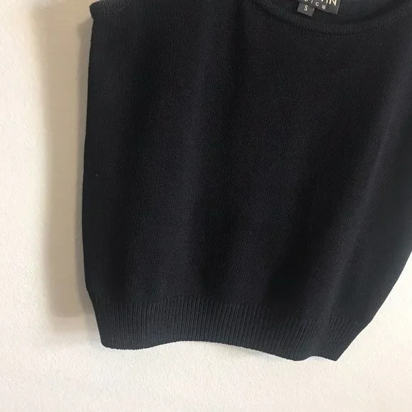 ST. JOHN Basics Black Knit Crop Tank Top Size Small - Picture 2 of 8